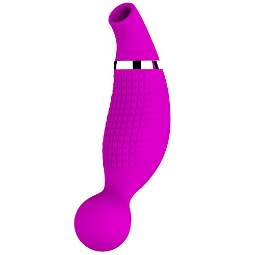 Лиловый двусторонний стимулятор лилового цвета с вибрацией и функцией всасывания Baile Romance Pecker MC22