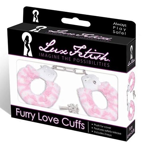 Розовые леопардовые меховые наручники Lux Fetish CUFFS-06PLEO