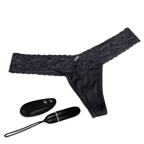 Чёрные трусики с вибрацией на радиопульте Hustler HVP06