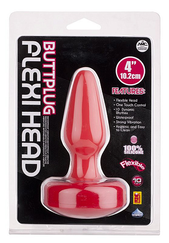 Красная вибровтулка из силикона NMC FLEXI HEAD 4INCH VIBRATING BUTT PLUG 111611 (10,2 см)