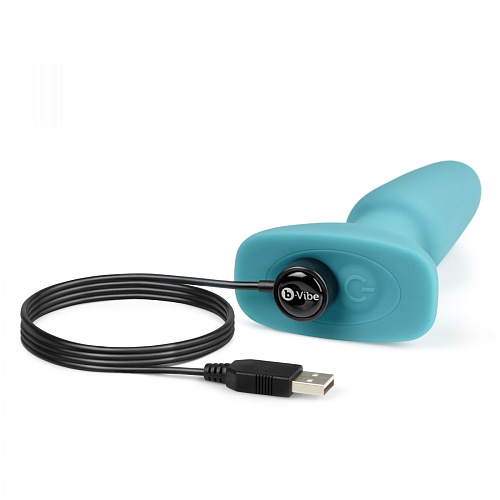 Голубая вибропробка с ротацией шариков b-Vibe RIMMING REMOTE CONTROL PLUG TEAL BV-001-TL (12 см)