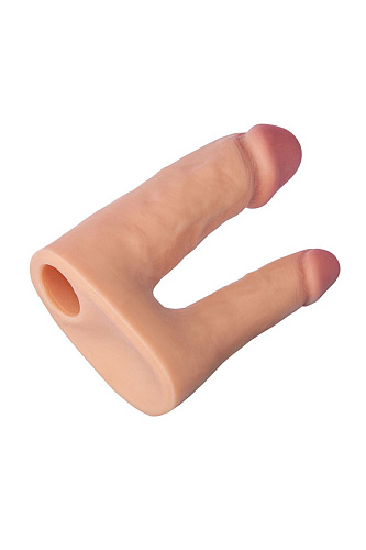 Полая, телесного цвета насадка для двойного проникновения с фиксирующим ремешком ToyFa 748013