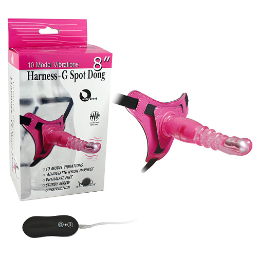 Розовый страпон на трусиках с вибрацией Howells 10Mode Vibrations Harness-G spot Dong 92003pink (18,7 см)