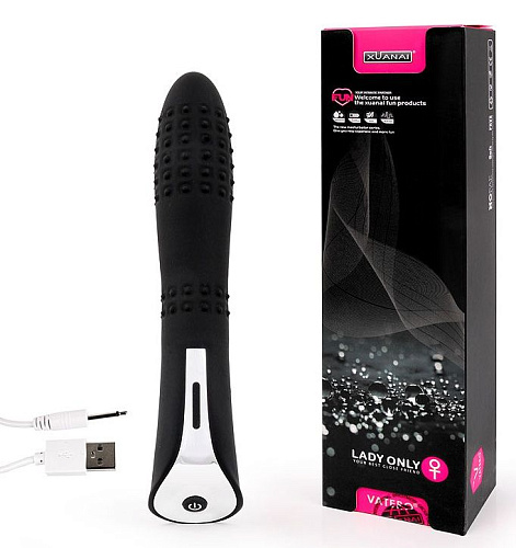 Чёрный вибромассажёр с пупырышками с 7 режимами пульсации Xuanai 8223NA-3 (20 см)