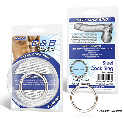 Стальное серебристое эрекционное кольцо BlueLine STEEL COCK RING  BLM4002