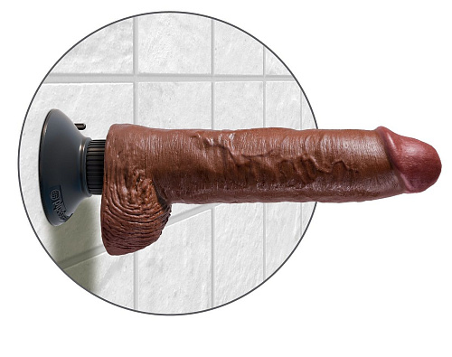 Коричневый вибратор-гигант со съёмной присоской Pipedream 10 Vibrating Cock with Balls PD5410-29 (25,4 см)