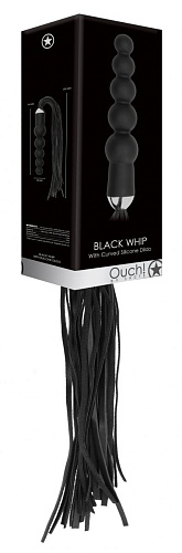 Чёрная плеть с рукоятью-ёлочкой Shots Media BV Whip with Curved Silicone Dildo OU262BLK (49,5 см)