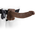Коричневый фаллопротез с вибрацией Pipedream 9  Vibrating Hollow Strap-On with Balls PD3377-29