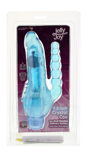 Голубой вибратор с анальным хвостом и шипами Dream Toys JELLY JOY CRYSTAL COX 310032 (19 см)