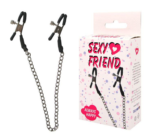 Чёрные зажимы на соски с серебристой цепочкой Bior toys SF-70140