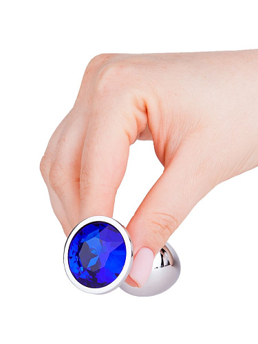 Серебристая анальная втулка с синим кристаллом Сумерки богов 513-07 blue-DD (7 см)