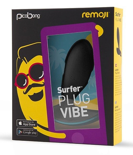 Чёрная анальная вибропробка с управлением со смартфона PicoBong SURFER PLUG VIBE PB3668