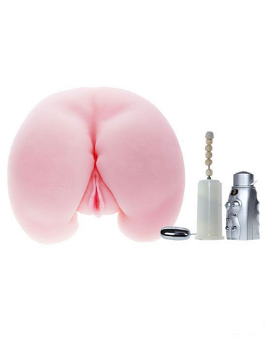 Вибровагина телесного цвета с 2 отверстиями Eroticon 30207