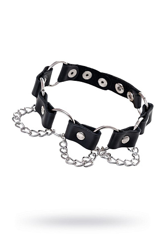 Чёрный ошейник с кольцами и цепочкой Штучки-дрючки 690221