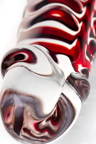 Стеклянный прозрачный фаллос с мошонкой и рёбрышками Sexus 912023