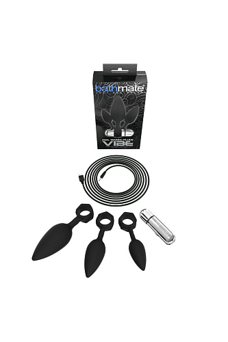 Набор из 3 чёрных анальных плагов и вибропули Bathmate Bathmate Anal Training Plugs VIBE BM-V-VP