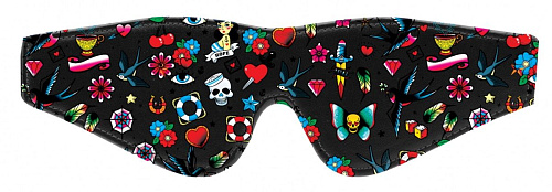 Чёрная маска Shots Media BV Printed Eye Mask Old School Tattoo Style OU449BLK