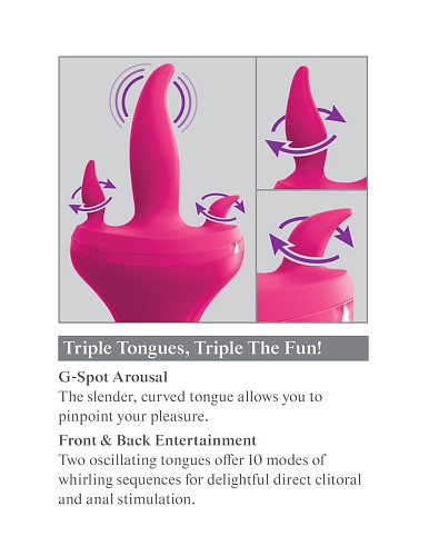 Розовый вибромассажёр с 3 подвижными язычками Pipedream Holey Trinity PD4959-12