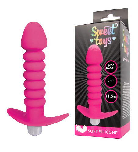 Розовая анальная вибровтулка-ёлочка с ограничителем Bior toys ST-40170-16 (11,5 см)