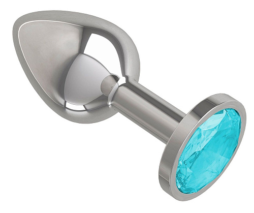 Серебристая анальная втулка с голубым кристаллом Сумерки богов 513-05 aqua-DD (7 см)