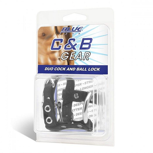 Чёрная утяжка на пенис на замочке BlueLine Duo Cock And Ball Lock BLM3050