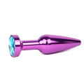 Удлиненная коническая гладкая фиолетовая анальная втулка с голубым кристаллом Anal Jewelry Plug XVLT-05 (11,3 см)
