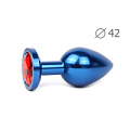 Коническая синяя анальная втулка с красным кристаллом Anal Jewelry Plug BLUL-16 (9,3 см)