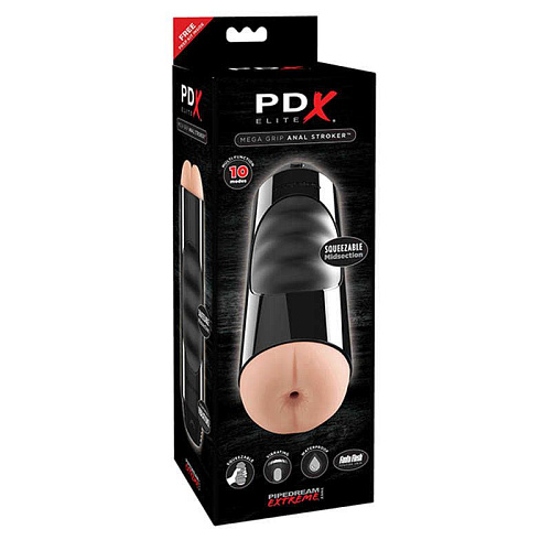 Чёрно-телесный мастурбатор-анус с вибрацией Pipedream Mega Grip Anal Stroker  RD506