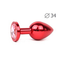 Коническая красная анальная втулка с розовым кристаллом Anal Jewelry Plug RM-02 (8,2 см)