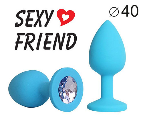 Голубая силиконовая анальная пробка с фиолетовым кристаллом Bior toys SF-70291-15 (9,5 см)