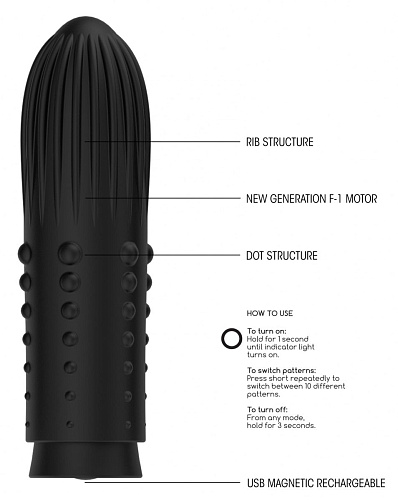 Чёрная вибропуля Shots Media BV Turbo Rechargeable Bullet Lush ELE011BLK (9,8 см)