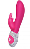 Ярко-розовый вибромассажёр с клиторальным отростком и отделанной стразами рукоятью The Rabbit Company The Classic Rabbit TRC-001HPBLING (22 см)