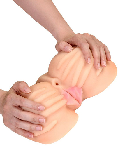 Телесный фаллостимулятор с двумя любовными отверстиями и вибрацией ToyFa «Николь» 893016