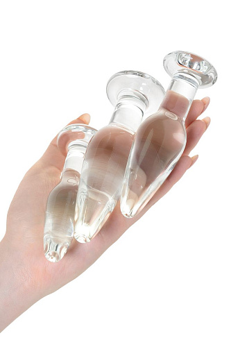 Набор из трёх стеклянных анальных пробок с круглым ограничителем Sexus Sexus Glass 912306