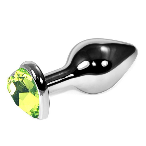 Серебристая коническая анальная пробка с лаймовым кристаллом-сердцем Vandersex 170-MG (9 см)