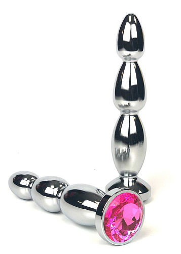 Серебристая удлиненная анальная ёлочка с розовым кристаллом Vandersex 159-MAS12 (12 см)