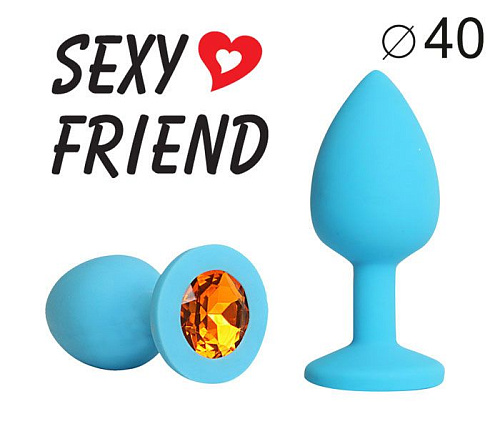 Голубая силиконовая анальная пробка с оранжевым кристаллом Bior toys SF-70291-08 (9,5 см)