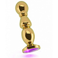 Золотистая фигурная анальная пробка с фиолетовым кристаллом Shots Media BV RIC002GLD (14 см)