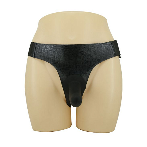 Страпон чёрного цвета на эластичных ремнях Baile Ultra Harness Les Dildo BW-022052-0801 (15 см)