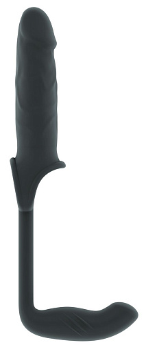 Серая насадка с анальным стимулятором Shots Media BV Stretchy Penis Exten and Plug No.34 SON034GRY