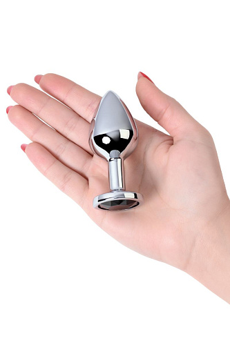Серебристая коническая анальная пробка с чёрным кристаллом ToyFa 717014-5 (7 см)