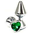Серебристая анальная пробка с зелёным кристаллом-сердцем Vandersex 400-UHG (8 см)