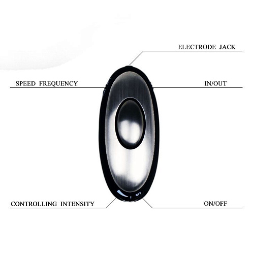 Чёрная с серебристым анальная пробка с электростимуляцией Baile E-passion Plug BI-014118-2 (7,4 см)