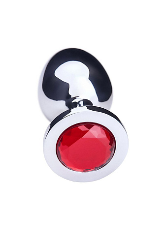 Большая серебристая анальная втулка с красным кристаллом ToyFa 712008 (8,5 см)