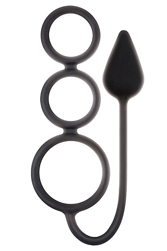 Чёрная анальная пробка с эрекционными кольцами NS Novelties Renegade 3 Ring Circus Small NSN-1109-43