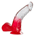 Красный фаллоимитатор с мошонкой, прозрачным стволом и присоской Dream Toys 21202
