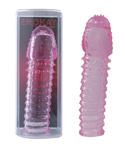 Розовая удлиняющая насадка на пенис Erokay EK-2210PK