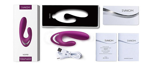 Фиолетовый вибратор с клиторальным отростком и функцией нагрева Svakom Vesper S7-VLT (14,8 см)