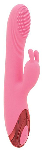 Розовый вибратор со стимулятором клитора и нагревом Dream Toys HEATING BRUSH BUNNY 21572 (24 см)