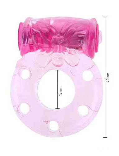 Эрекционное розовое кольцо «Бабочка» с мини-вибратором Eroticon 30236
